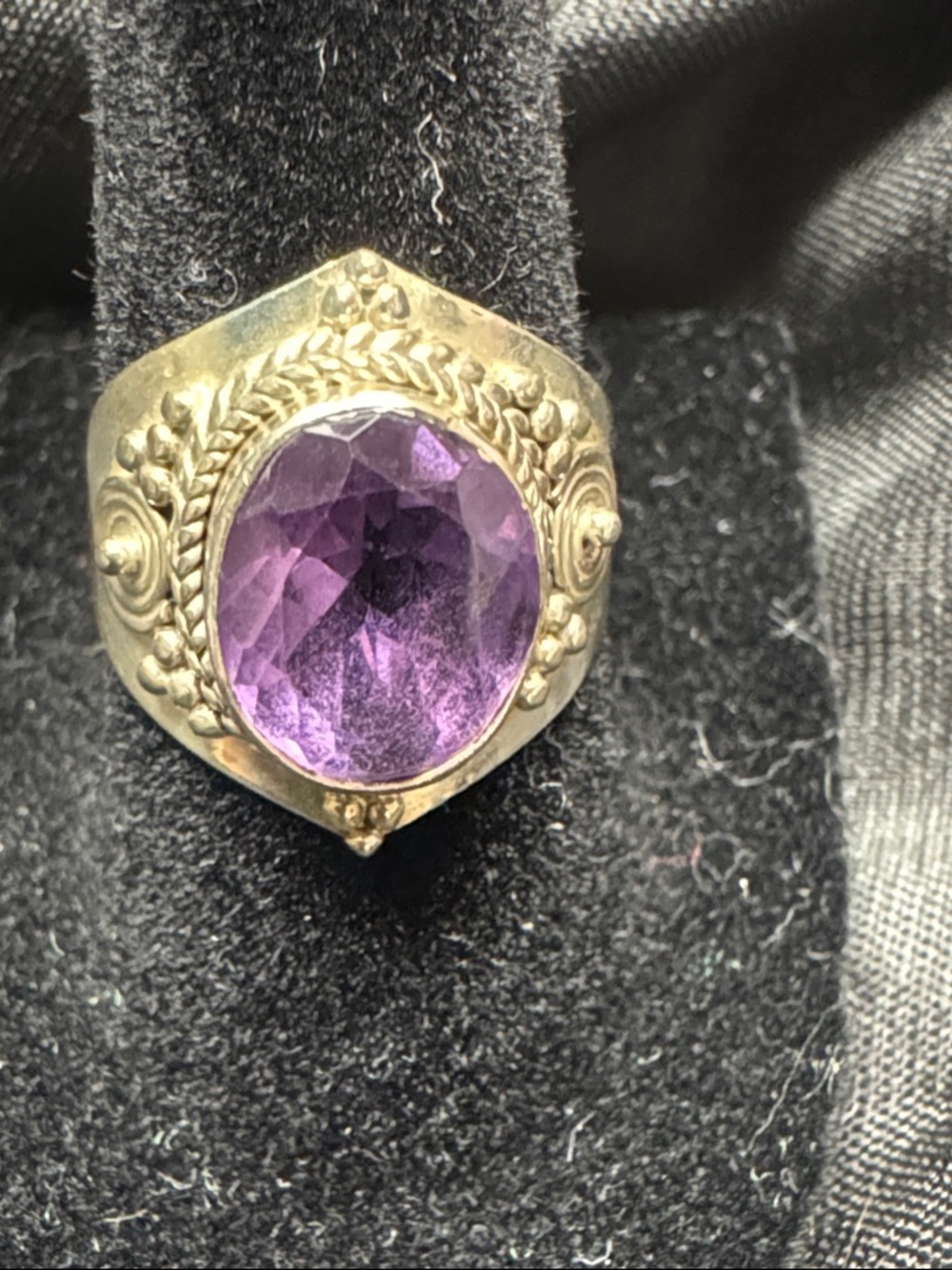 Amethyst Oval Gemstone Statement Ring in 925 silver